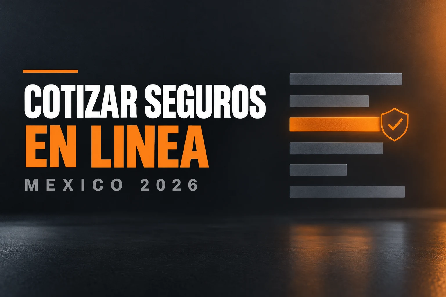 Gráfico comparativo de seis opciones para cotizar seguros en línea en México, con una opción destacada en naranja y un escudo de verificación, sobre fondo oscuro corporativo.
